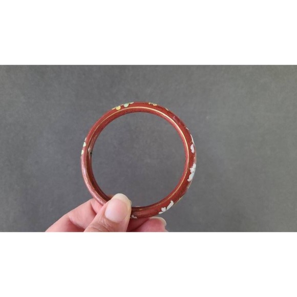 Desert Red Cloisonne Floral Enamel Bangle Bracelet - Picture 4 of 10